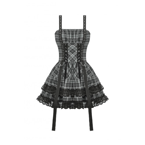 Dark in Love Ida Grey Tartan Punk Dress | Studded Gothic Lolita Style
