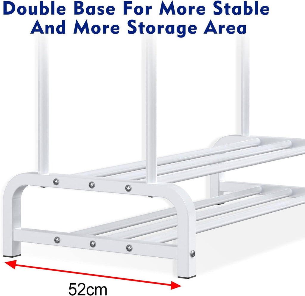 LOEFME Double Metal Garment Rack – Heavy Duty 2-Tier Clothes Rail, White