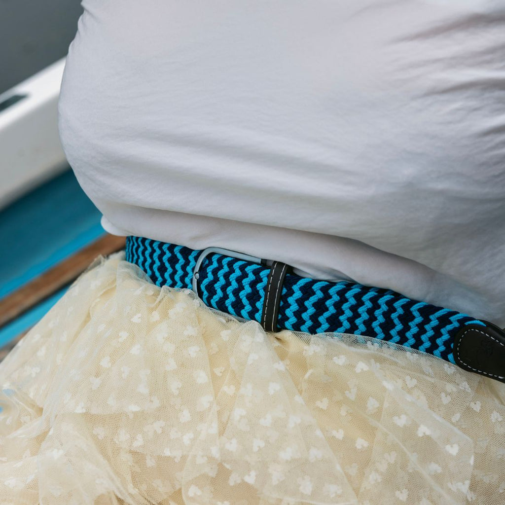 Swole Panda Sky Blue Zigzag Woven Belt – Recycled Elasticated Unisex