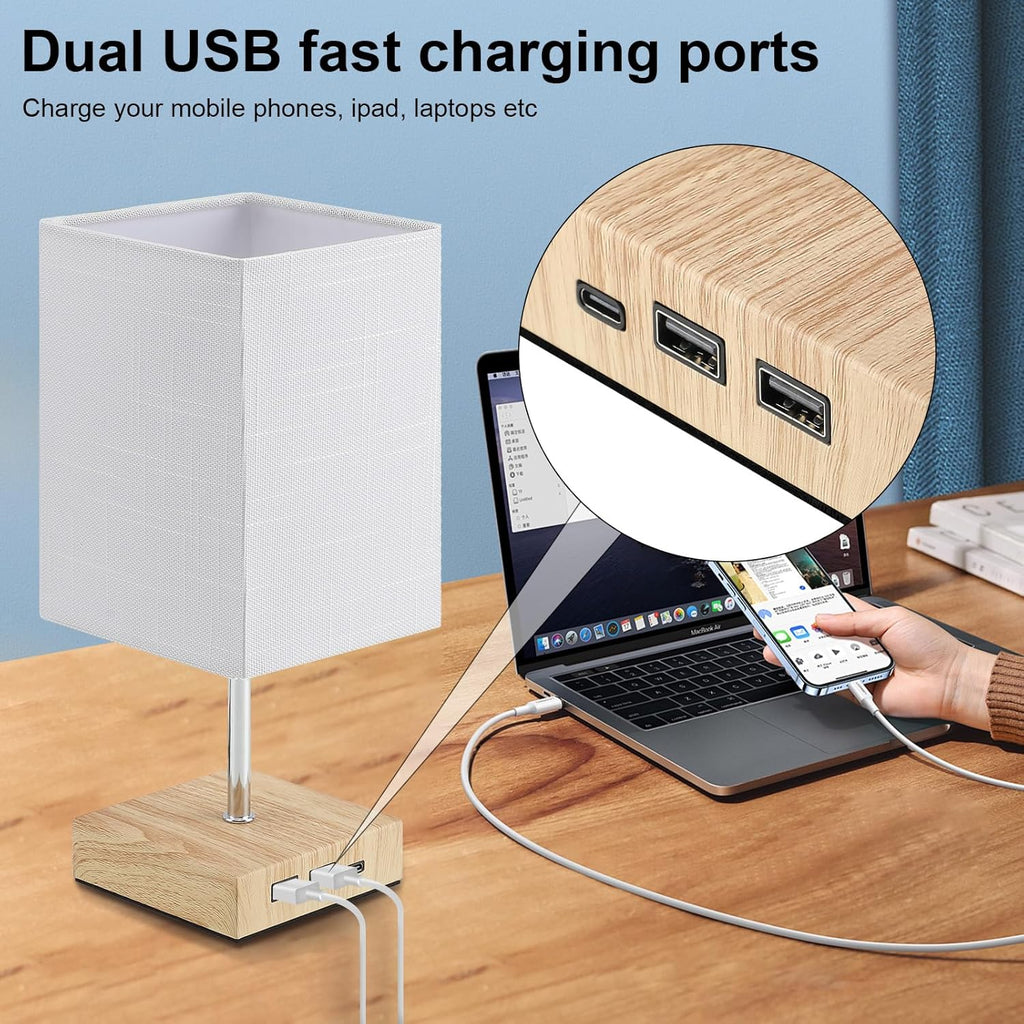 Lightsjoy Touch Bedside Lamps 2-Pack | Stepless Dimmable USB C & A