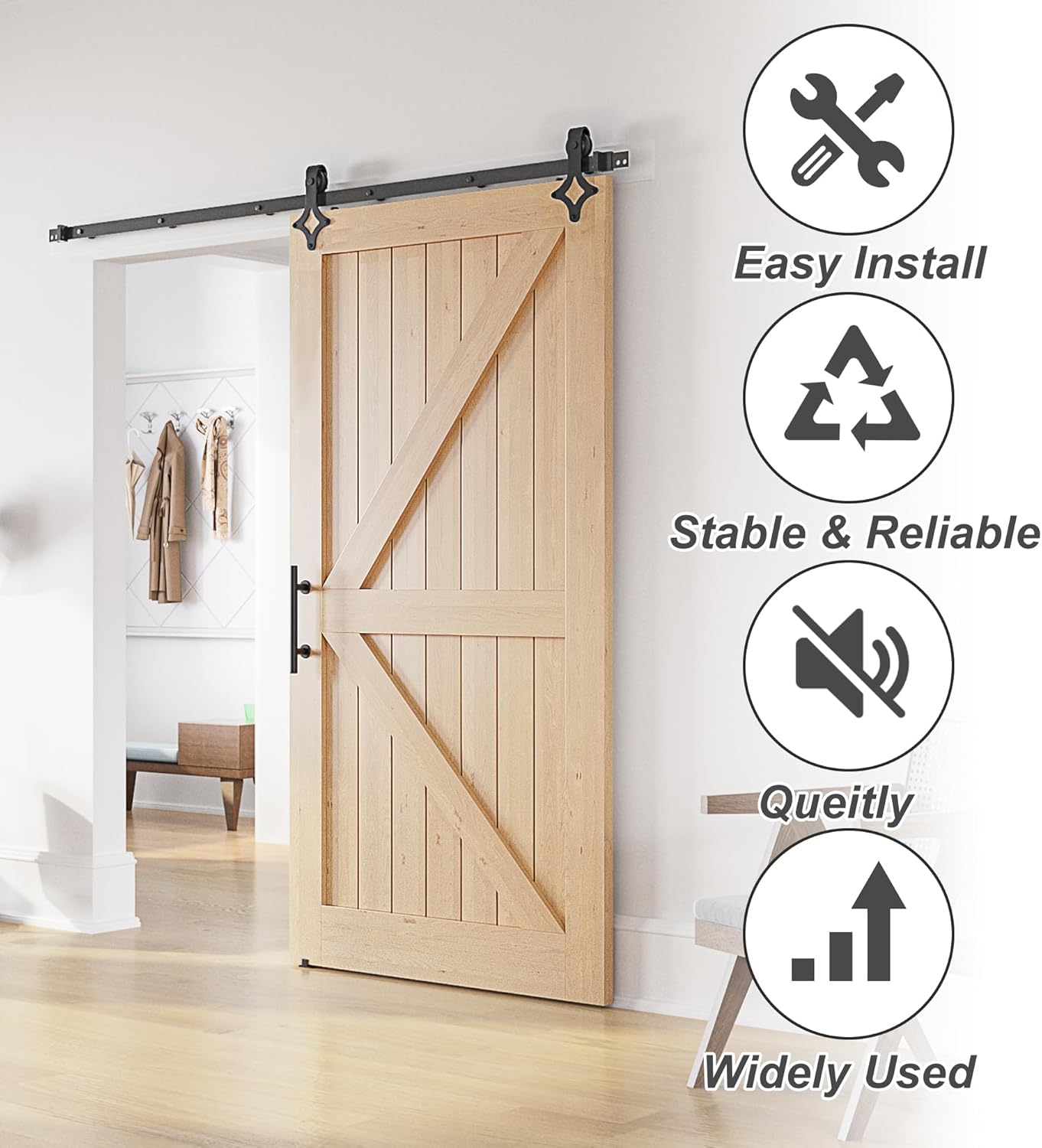 SANKEYTEW 7FT Heavy Duty Sliding Barn Door Kit – Rhombic Black Steel