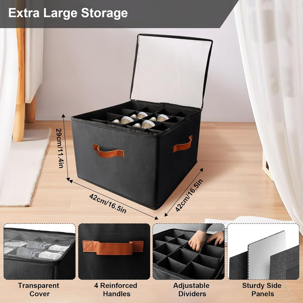 Hiyorsoa 16 Grid Shoe Organizer | Foldable Storage with Clear Dust Cover