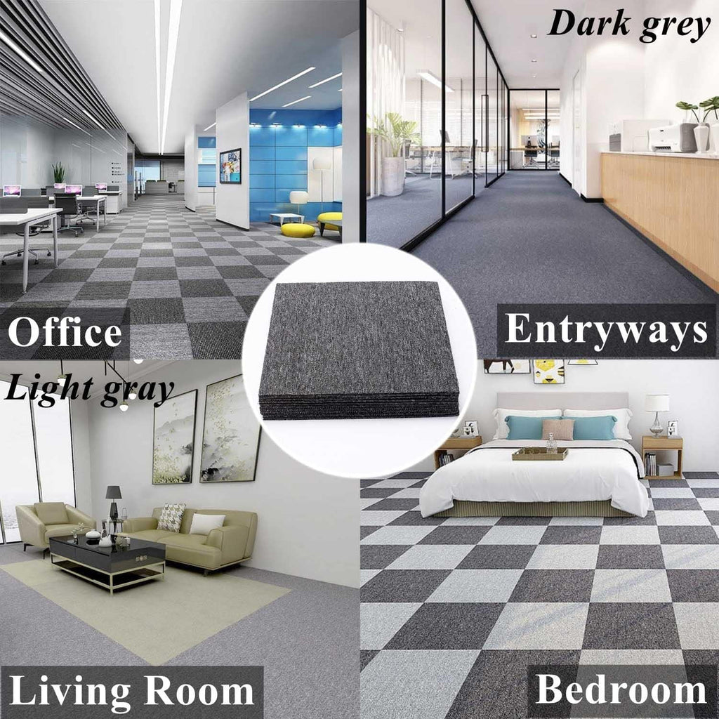 Nisorpa Dark Grey Carpet Tiles | 20PCS Heavy Duty Commercial Flooring