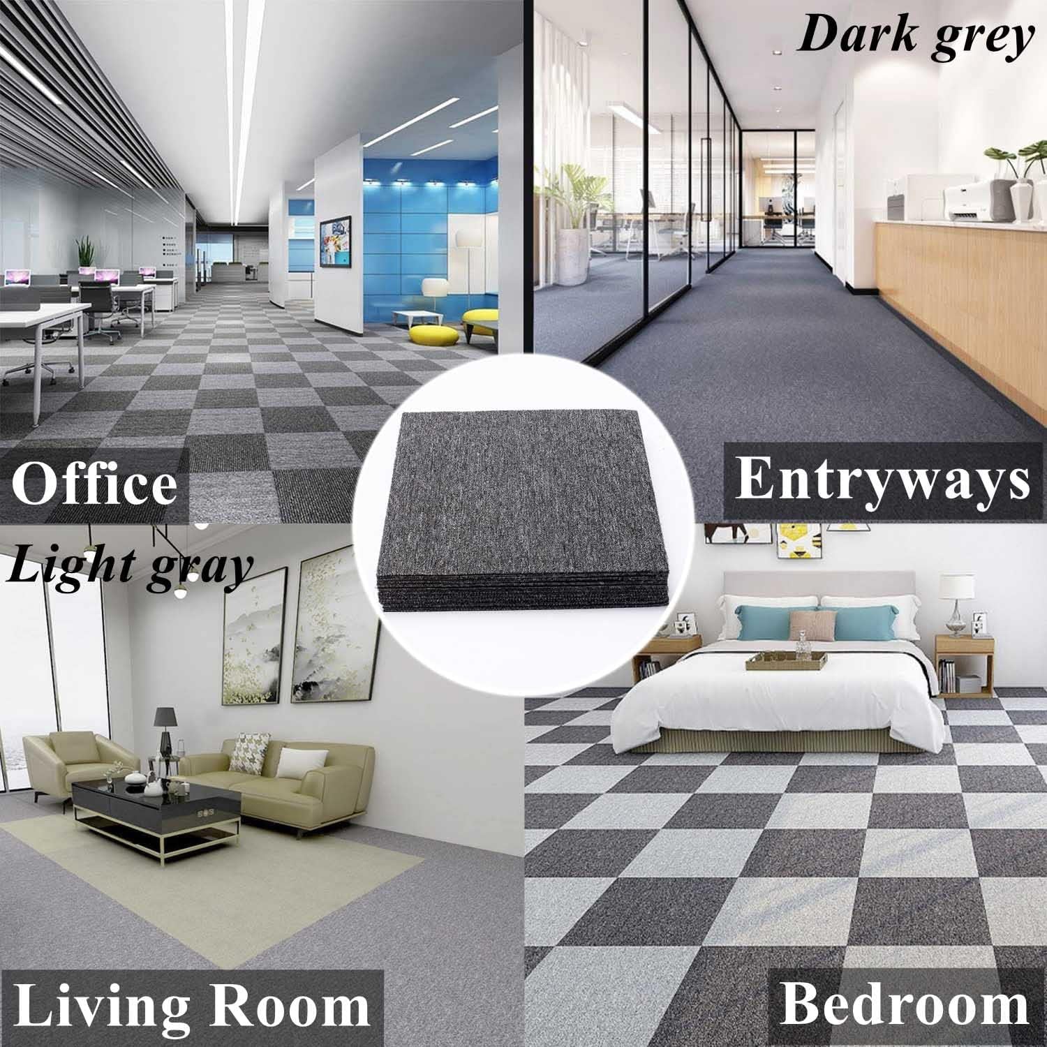 Nisorpa Dark Grey Carpet Tiles | 20PCS Heavy Duty Commercial Flooring