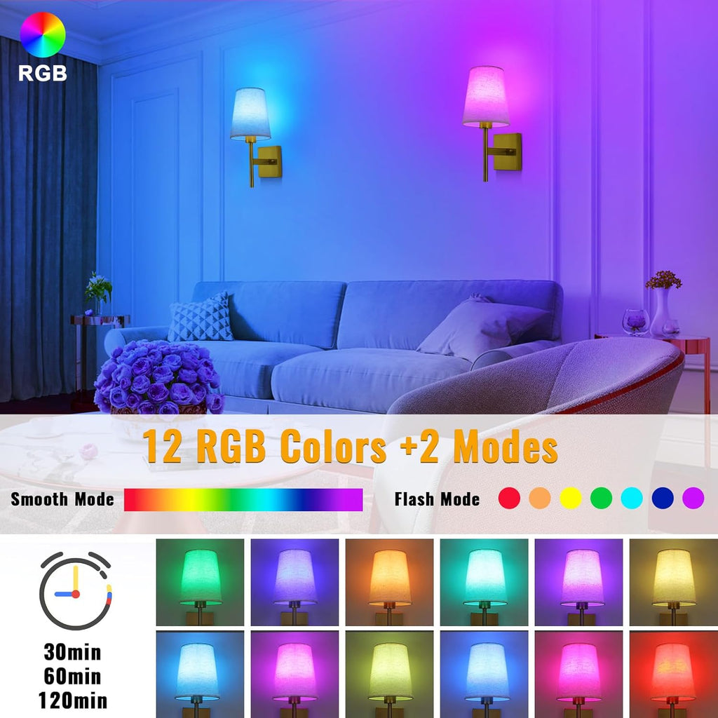 Lightsjoy Rechargeable RGB Wall Sconces – Gold Cordless Lights (Set of 2)