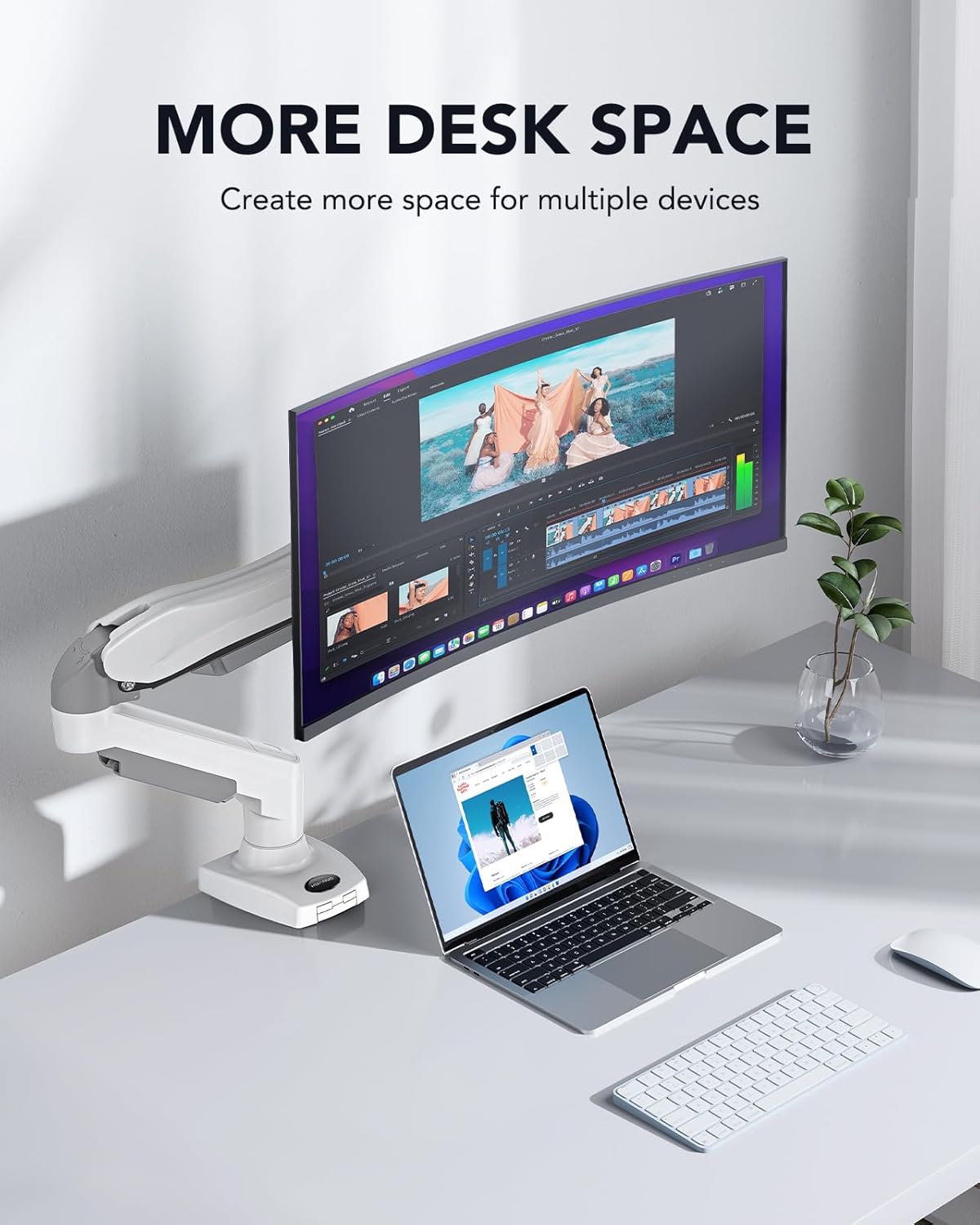 HUANUO Single Monitor Arm – Gas Spring Desk Mount for 13-32 Inch Screens