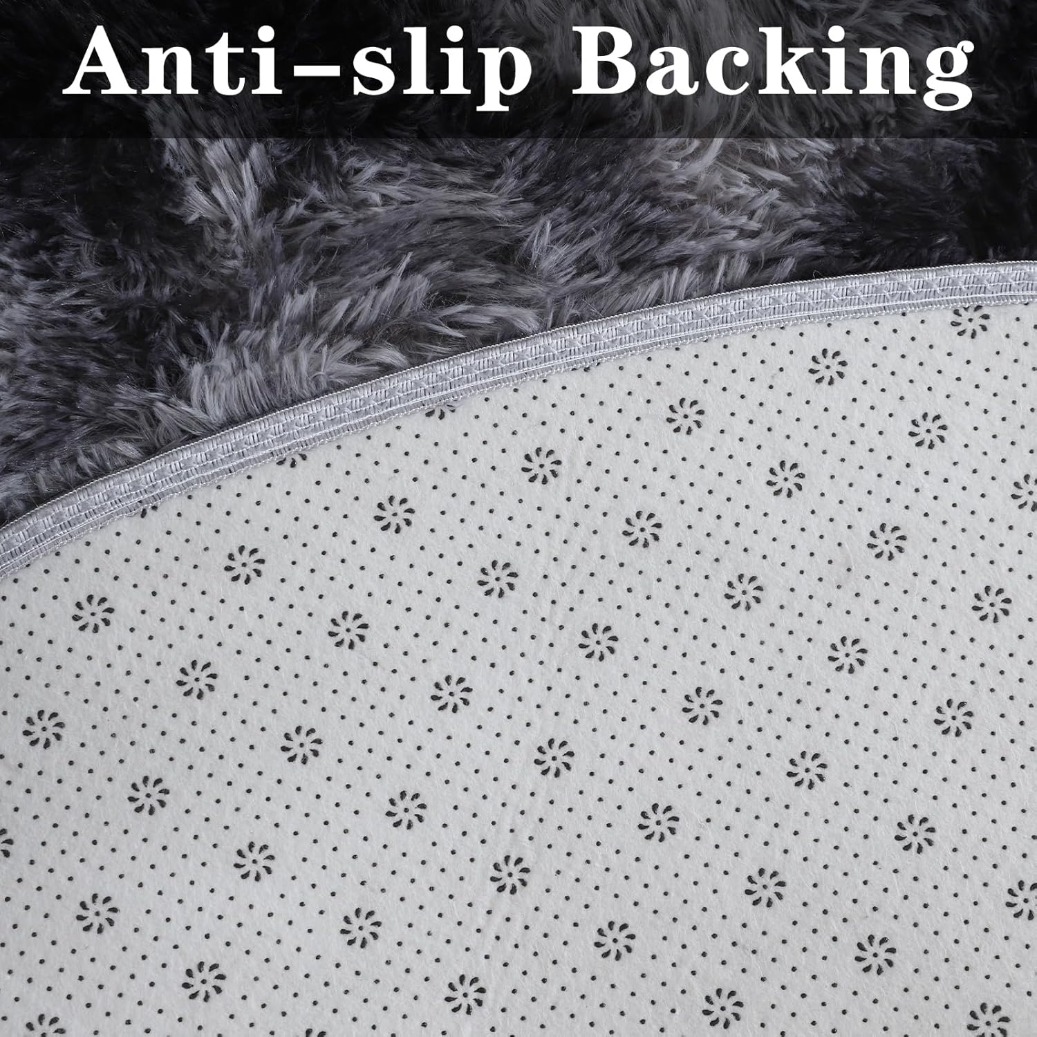 ConCusT Dark Grey Round Shag Rug | 120cm Fluffy Faux Fur Soft Carpet