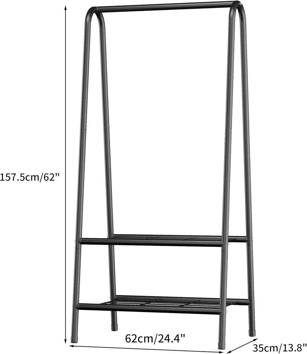 JOISCOPE Metal Clothing Rack with 2 Shelves – 62 Inch Sturdy Garment Rail