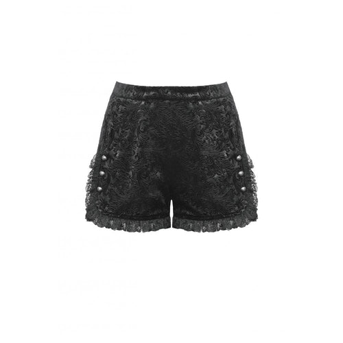 Dark in Love Venus Black Velvet Floral Embossed Gothic Shorts with Lace