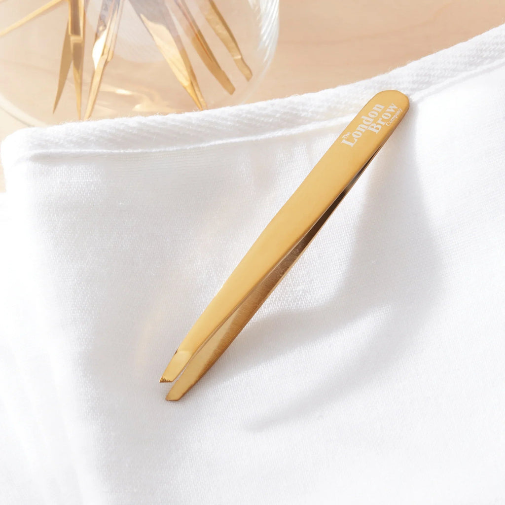 London Brow Gold Angled Tweezers – Professional Eyebrow Shaping Tool