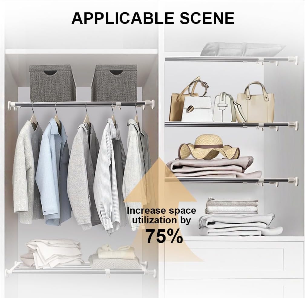 Hershii Tension Shelf Expandable Closet Organizer Rack, 50–80cm