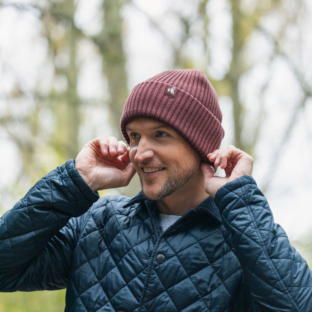 Swole Panda Organic Cotton Beanie – Sustainable Unisex Hat in Burgundy