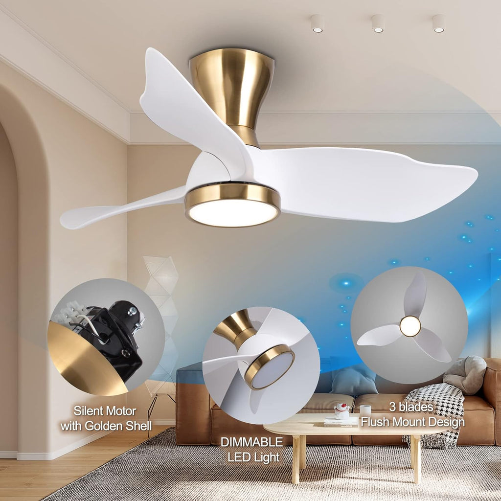 Reiga 91cm Flush Mount DC Ceiling Fan | Dimmable LED Light & Remote