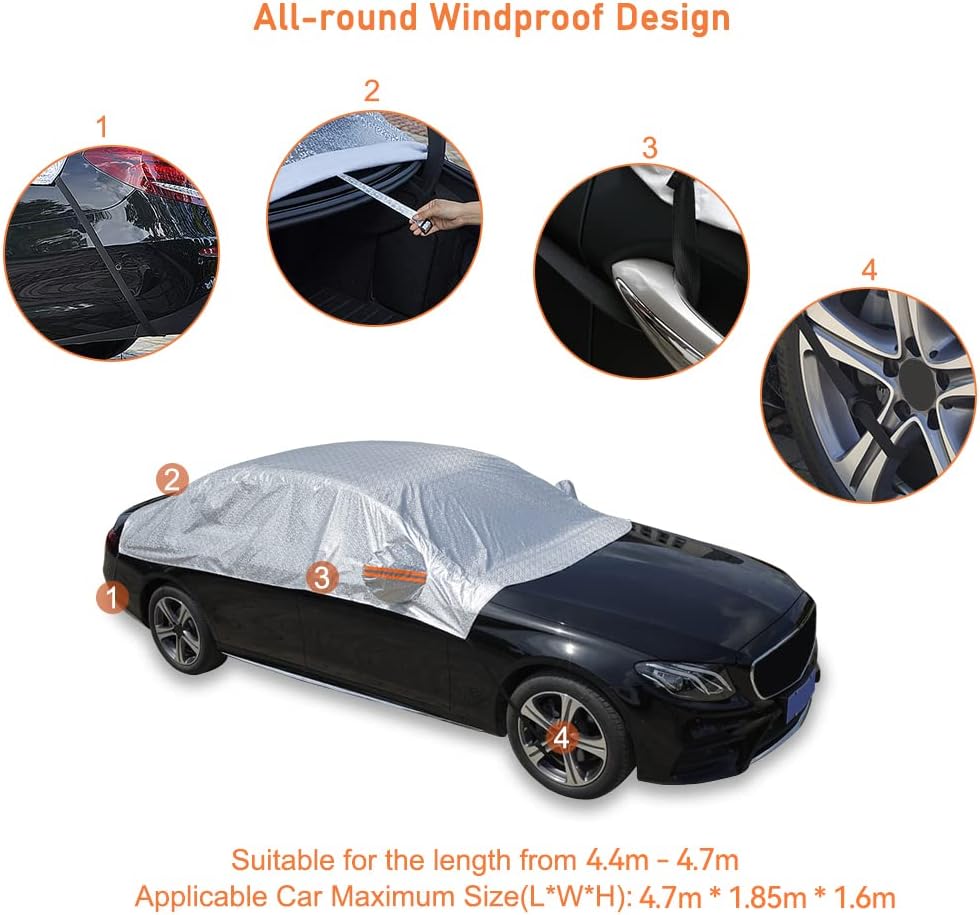 RunSnail Waterproof Half Car Cover | UV & Windproof Sedan Cover, 185"