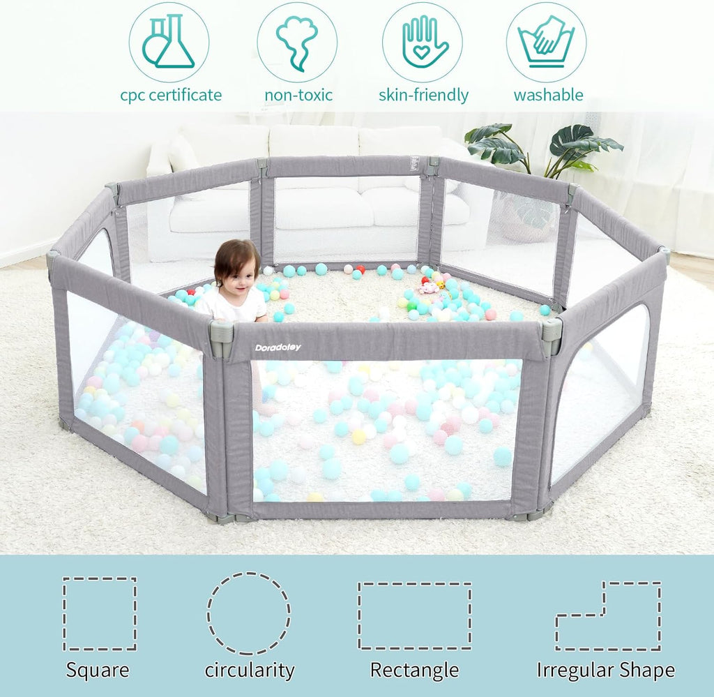 Doradotey Baby Playpen – 180x200cm Foldable 8-Panel Safety Play Yard