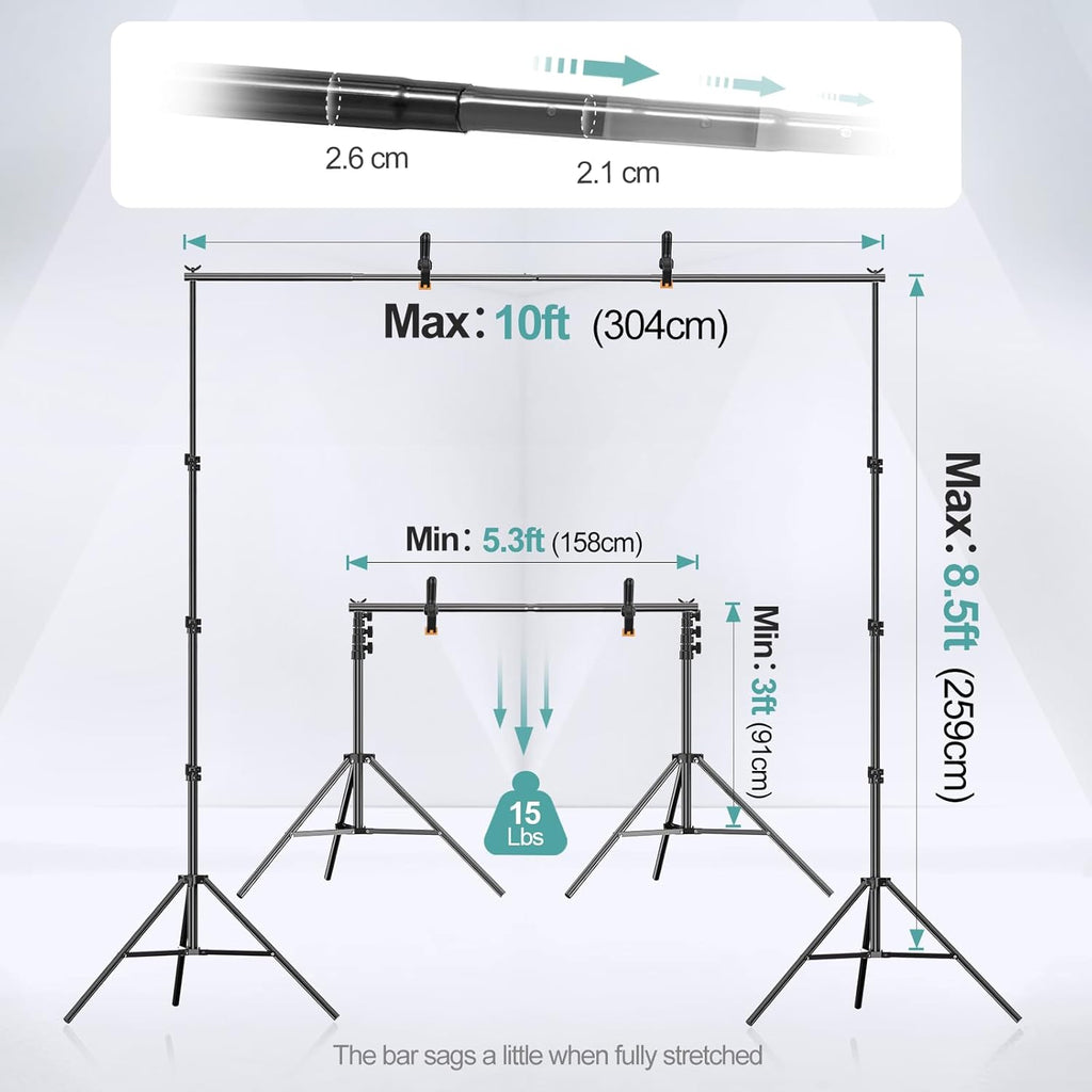 EMART 2.6x3m Backdrop Stand Kit | Adjustable Aluminum Photo Support