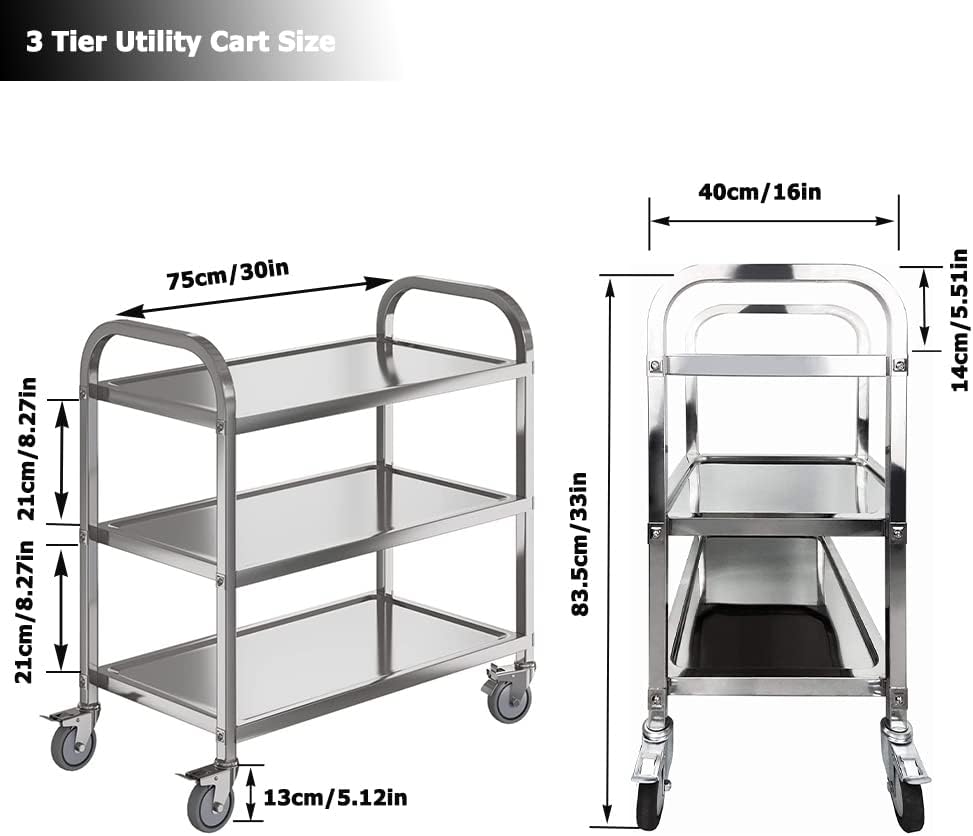 Nisorpa 3 Tier Stainless Steel Catering Trolley with Locking Wheels