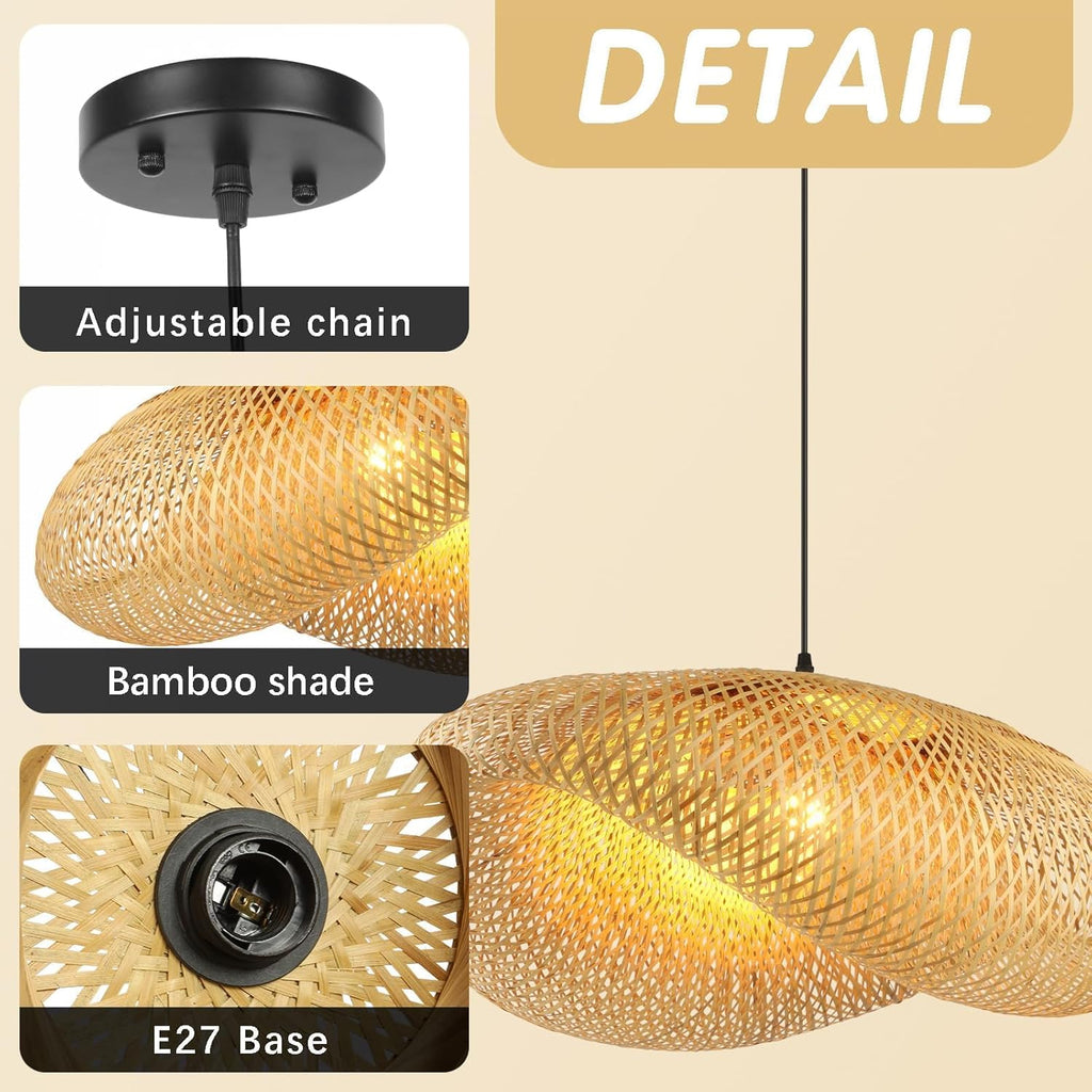 Schindora Bamboo Pendant Light – 40cm Woven Straw Hat Ceiling Lamp