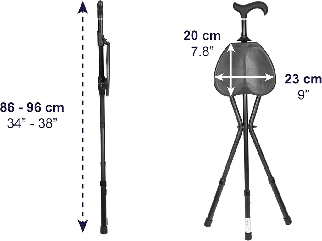 KMINA PRO Walking Stick Chair | Adjustable 3-Leg Aluminum Folding Cane