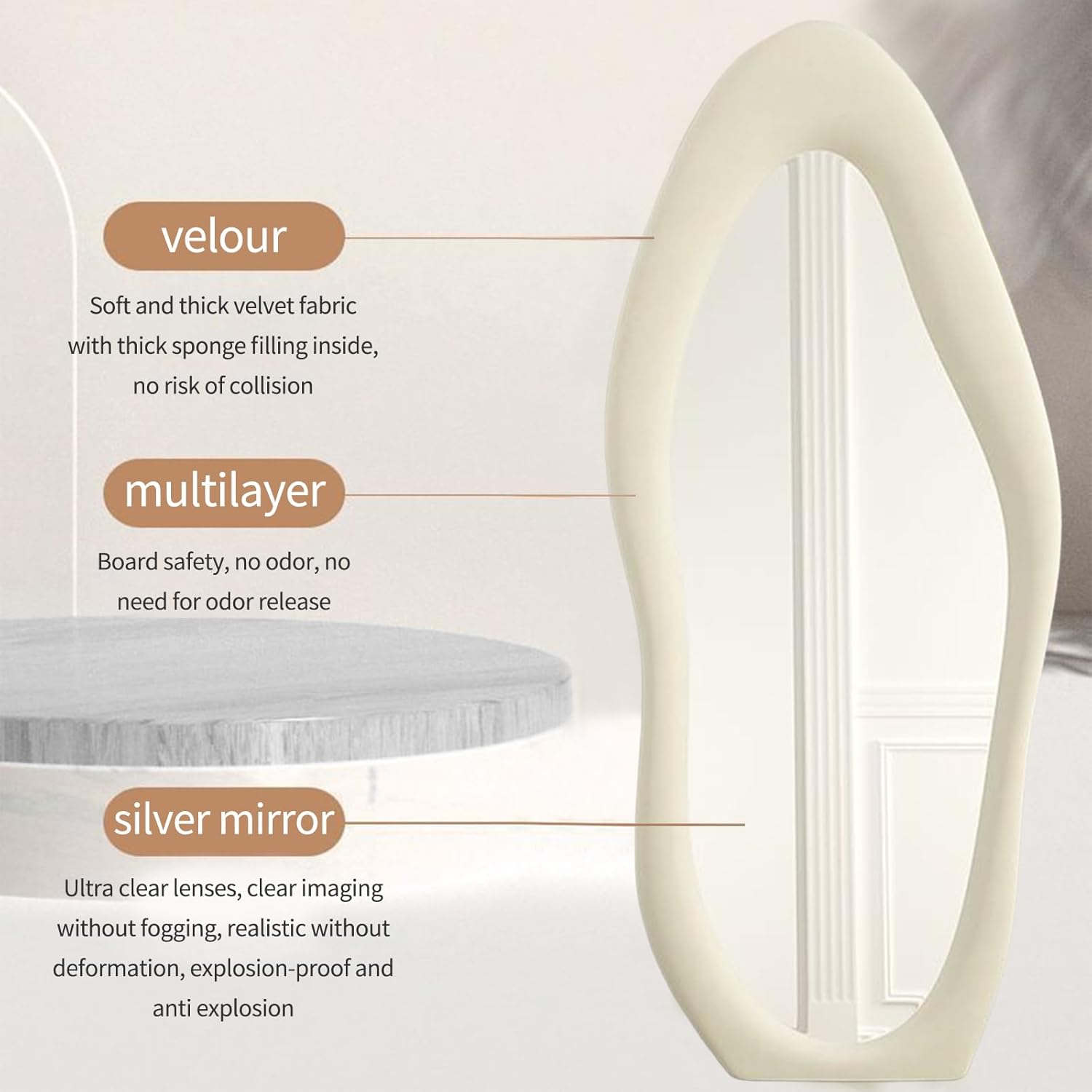 CEIEVER Asymmetrical Wavy Full Length Mirror | 168x68cm Floor Standing