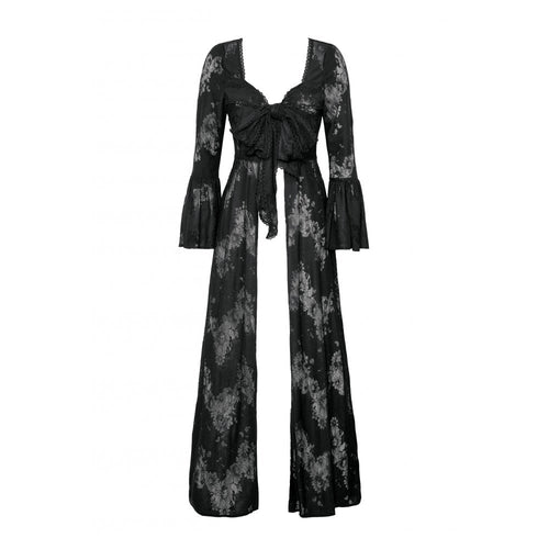 Dark in Love Emersyn Gothic Long Robe – Floral Lace Bell Sleeve