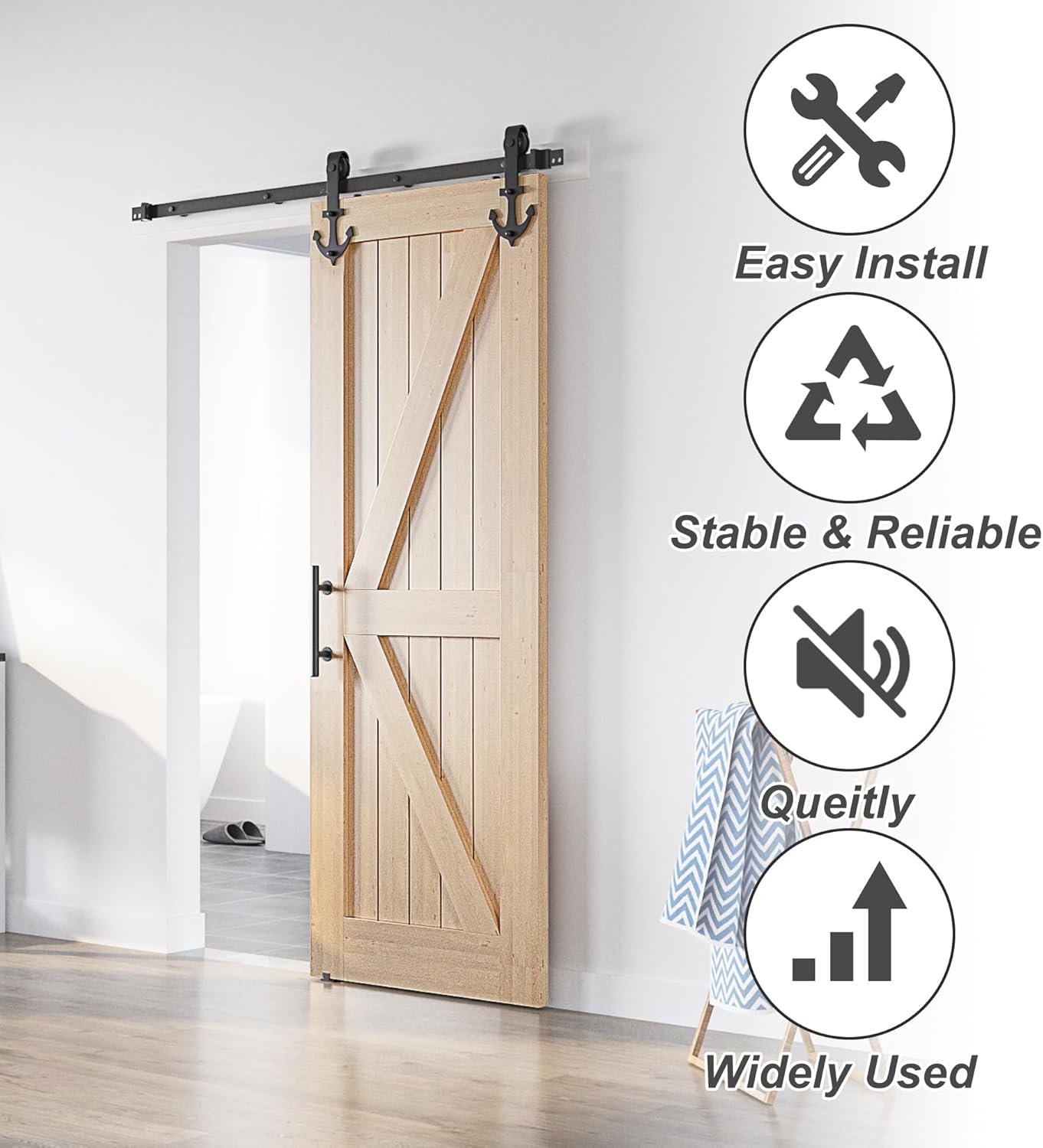 SANKEYTEW 6FT Sliding Barn Door Kit – Heavy Duty Carbon Steel Track Black