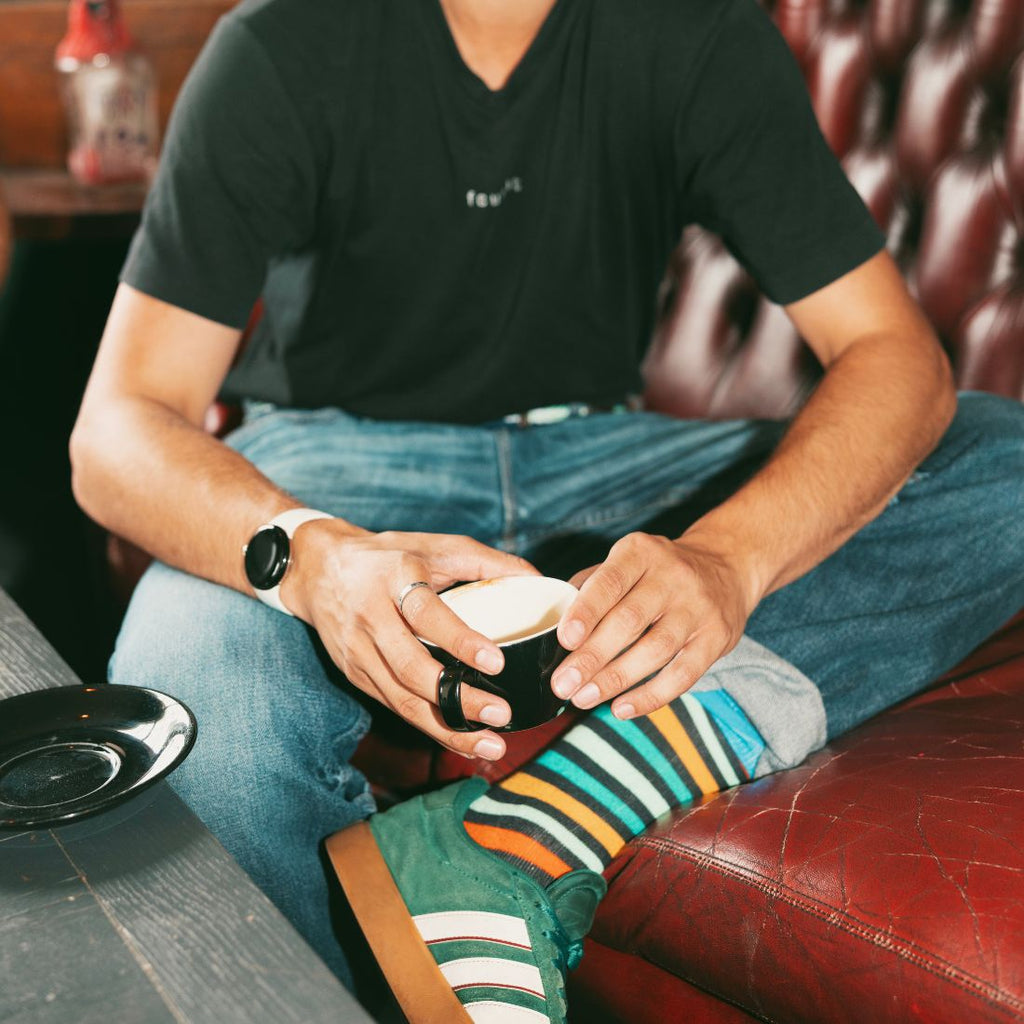 Swole Panda Gradient Stripe Bamboo Socks – Breathable & Soft Blue Orange