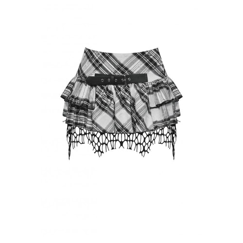 Dark in Love Quinn Punk Checkered Asymmetrical Net Skirt – Black/White