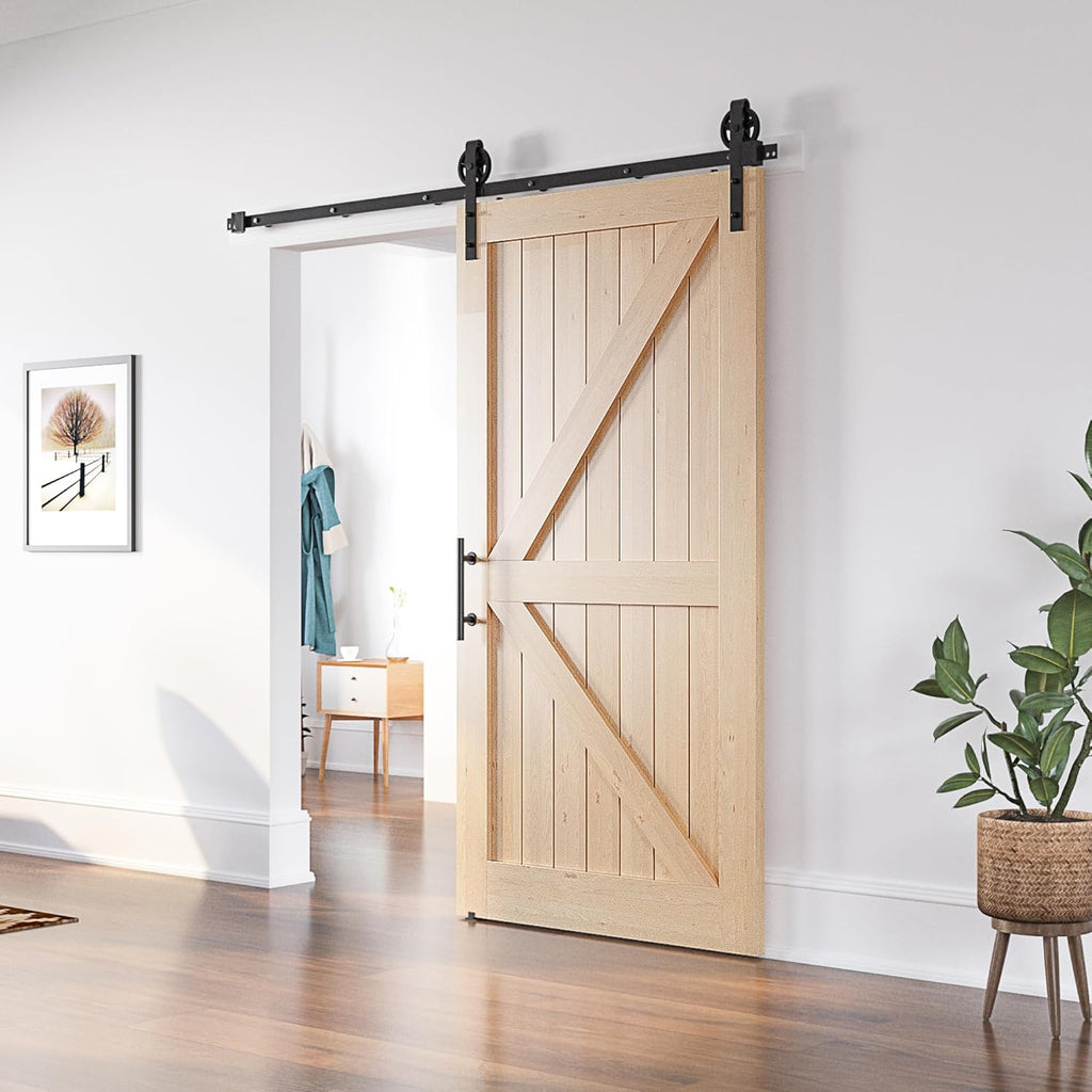 SANKEYTEW 7.5FT Sliding Barn Door Kit | Heavy Duty Large Wheel Track
