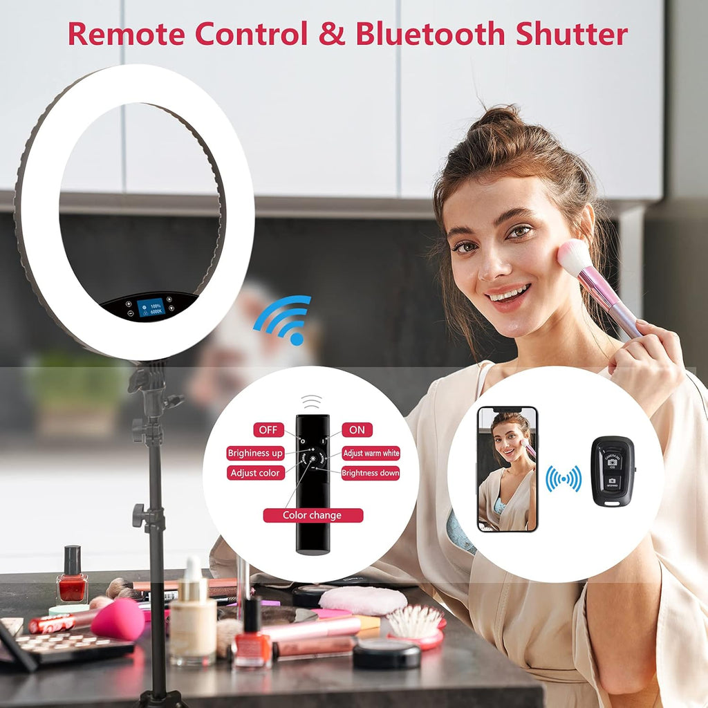 EOTO 19'' LED Ring Light with Tripod | Dimmable LCD Touch Vlogging Kit