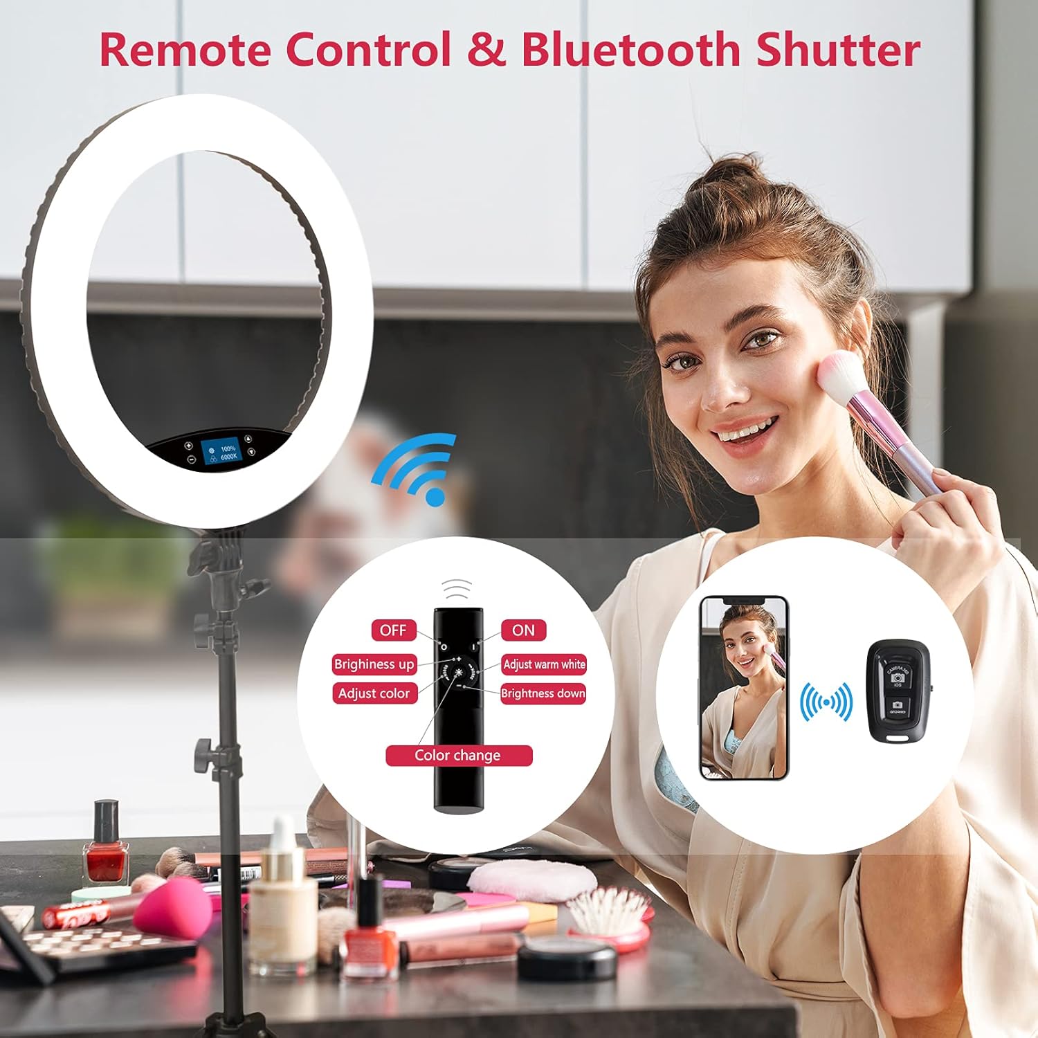 EOTO 19'' LED Ring Light with Tripod | Dimmable LCD Touch Vlogging Kit