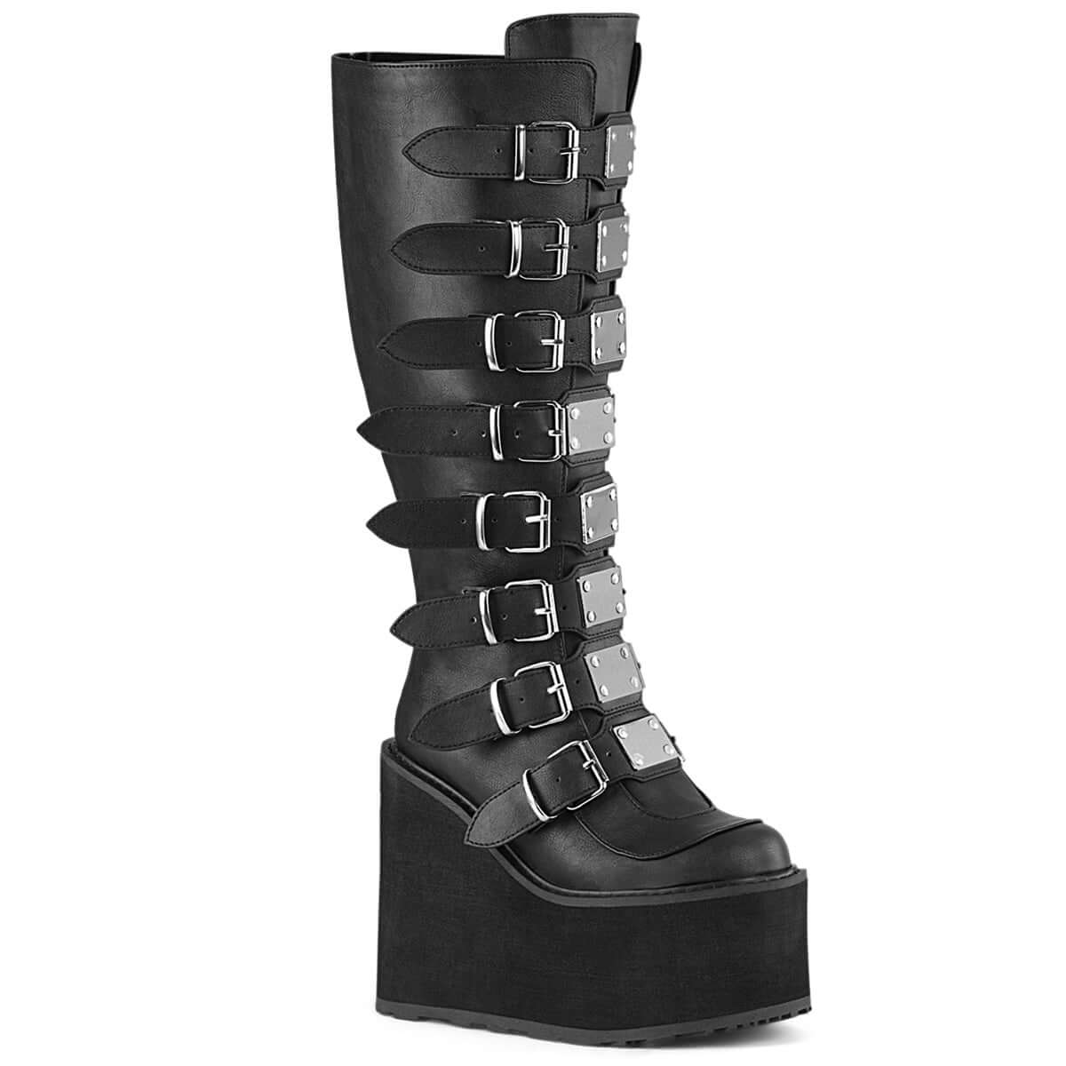 Demoniacult Raven Wide Calf Knee High Boots | 8 Buckle Straps - UK 8