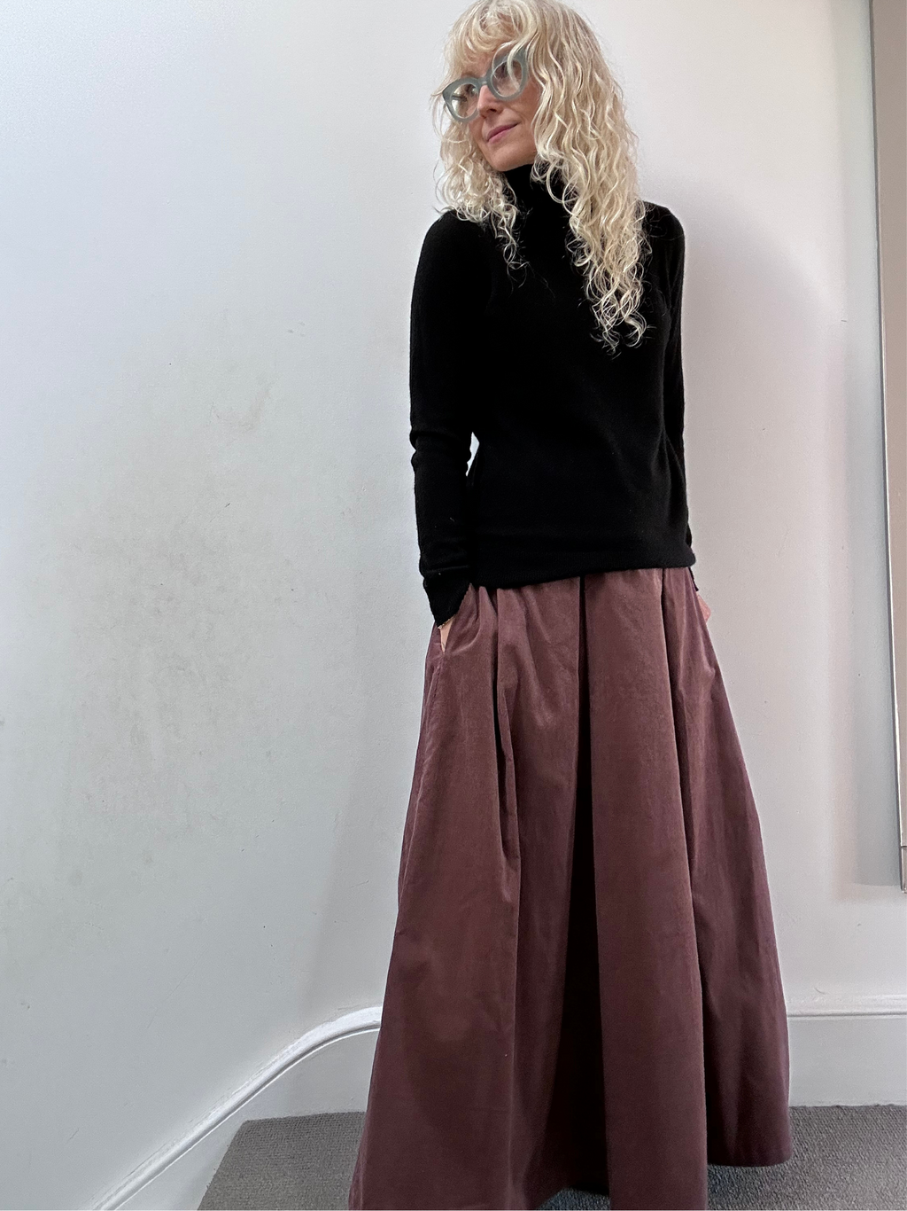 No More Nobody Valery High-Waisted Corduroy Maxi Skirt with Pockets