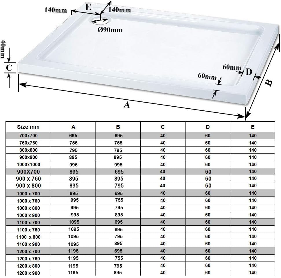 Elegant Square Stone Shower Tray 760x760x40mm with Waste Trap