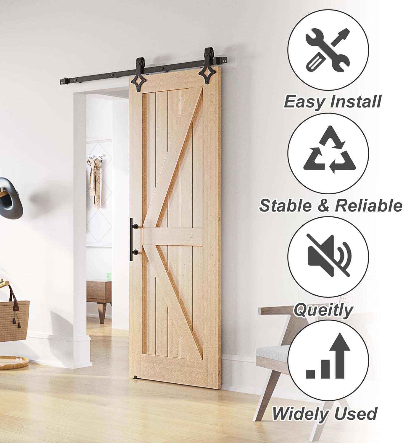SANKEYTEW 6.6FT Sliding Barn Door Kit | Heavy Duty Steel Track - Black