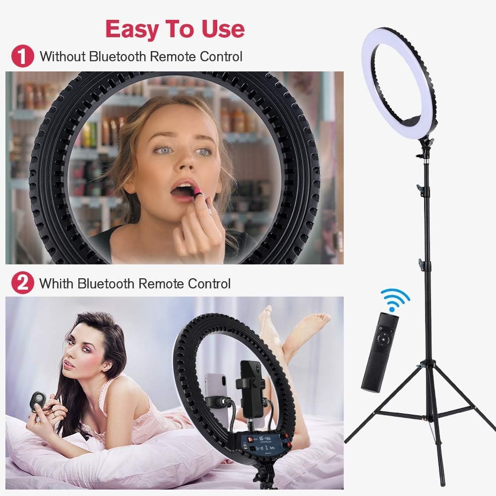 EOTO 18'' LED Ring Light with Tripod | Dimmable Studio Makeup Light