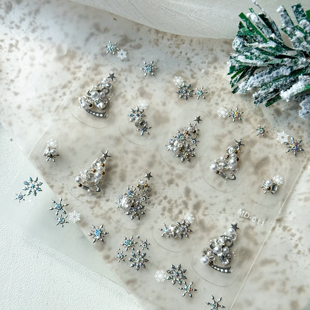 Silver Christmas Tree Nail Art Stickers – LuLuFun Studio Holiday Decals