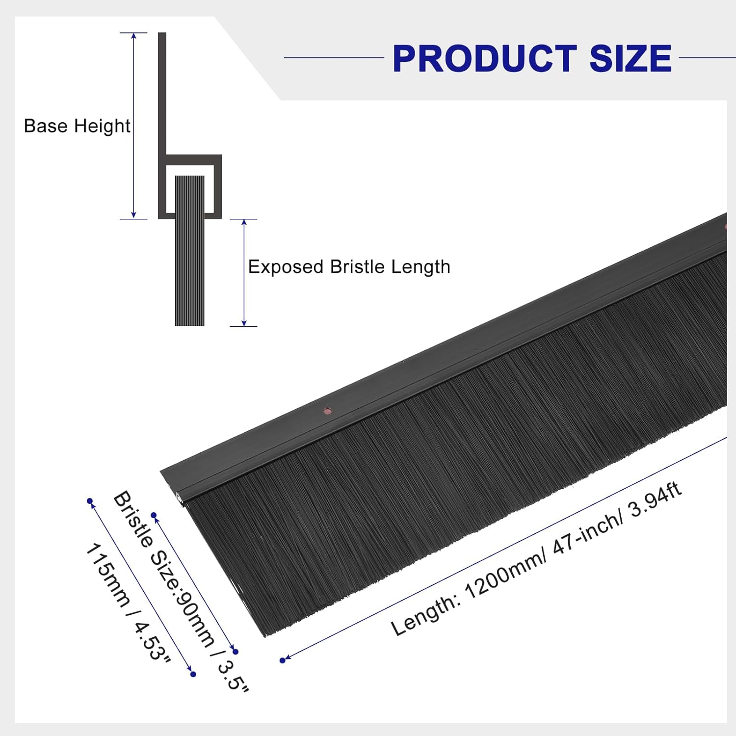 Sourcing Map H-Shape Door Brush Bottom Sweep | 120cm Black Nylon 2Pcs