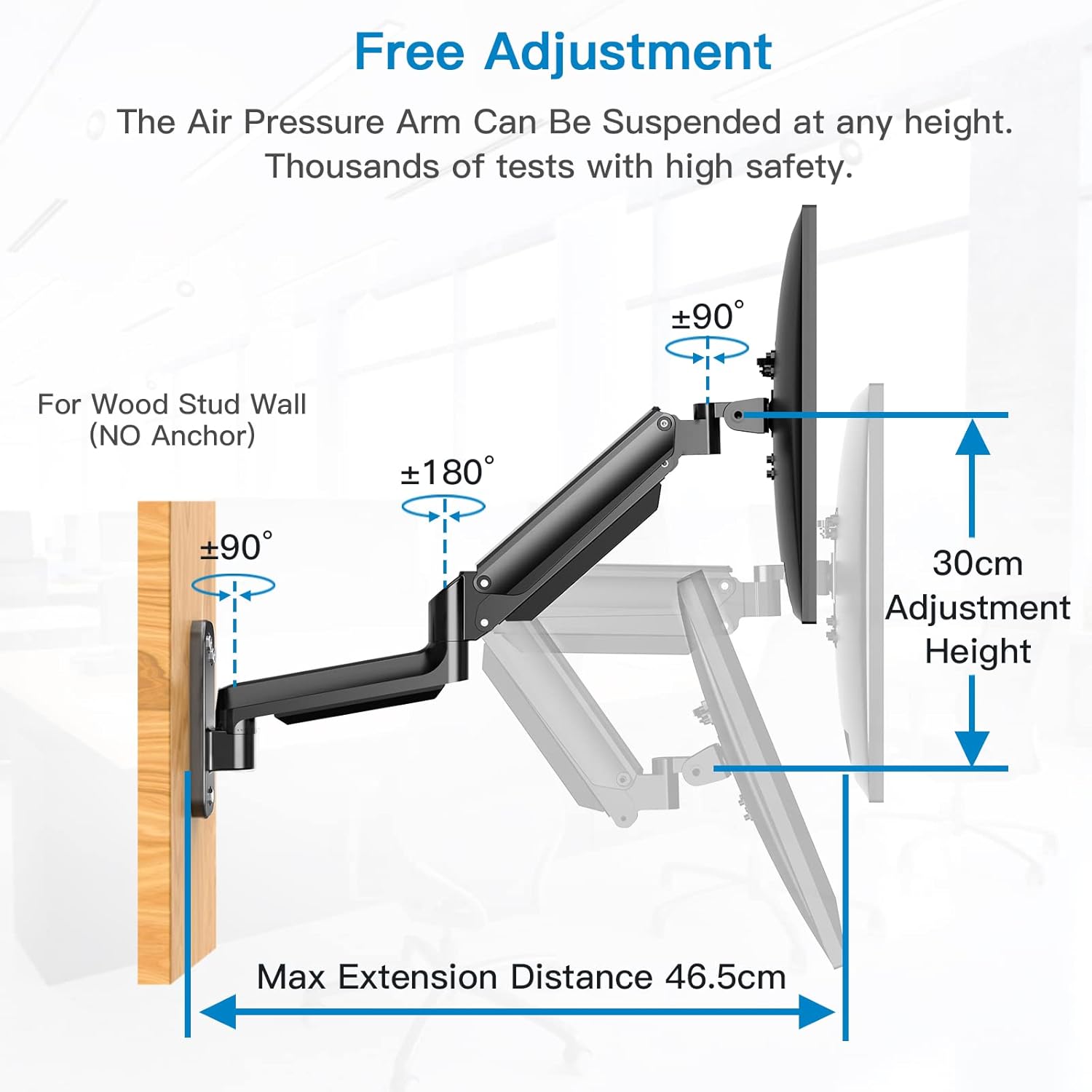 HUANUO Monitor Wall Mount – Gas Spring Arm for 17–32" VESA Screens