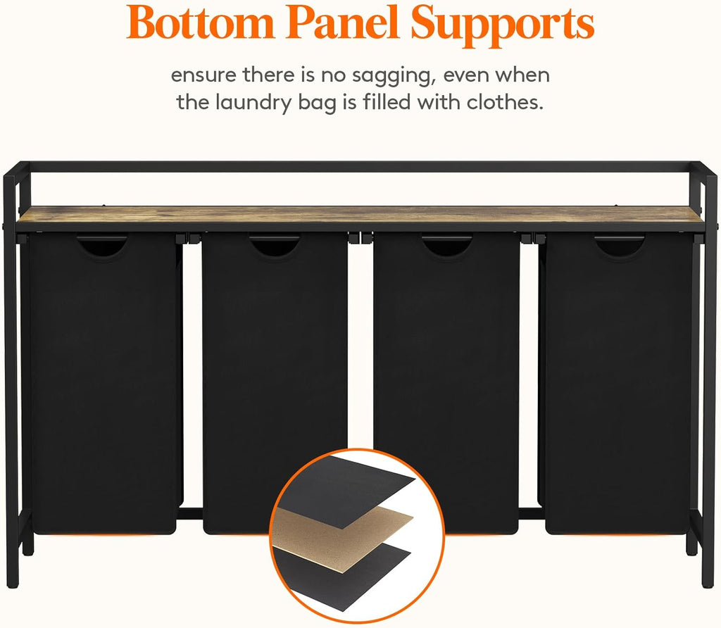 Lifewit 4-Section Laundry Hamper | 168L Pull-Out Sorter with Shelf