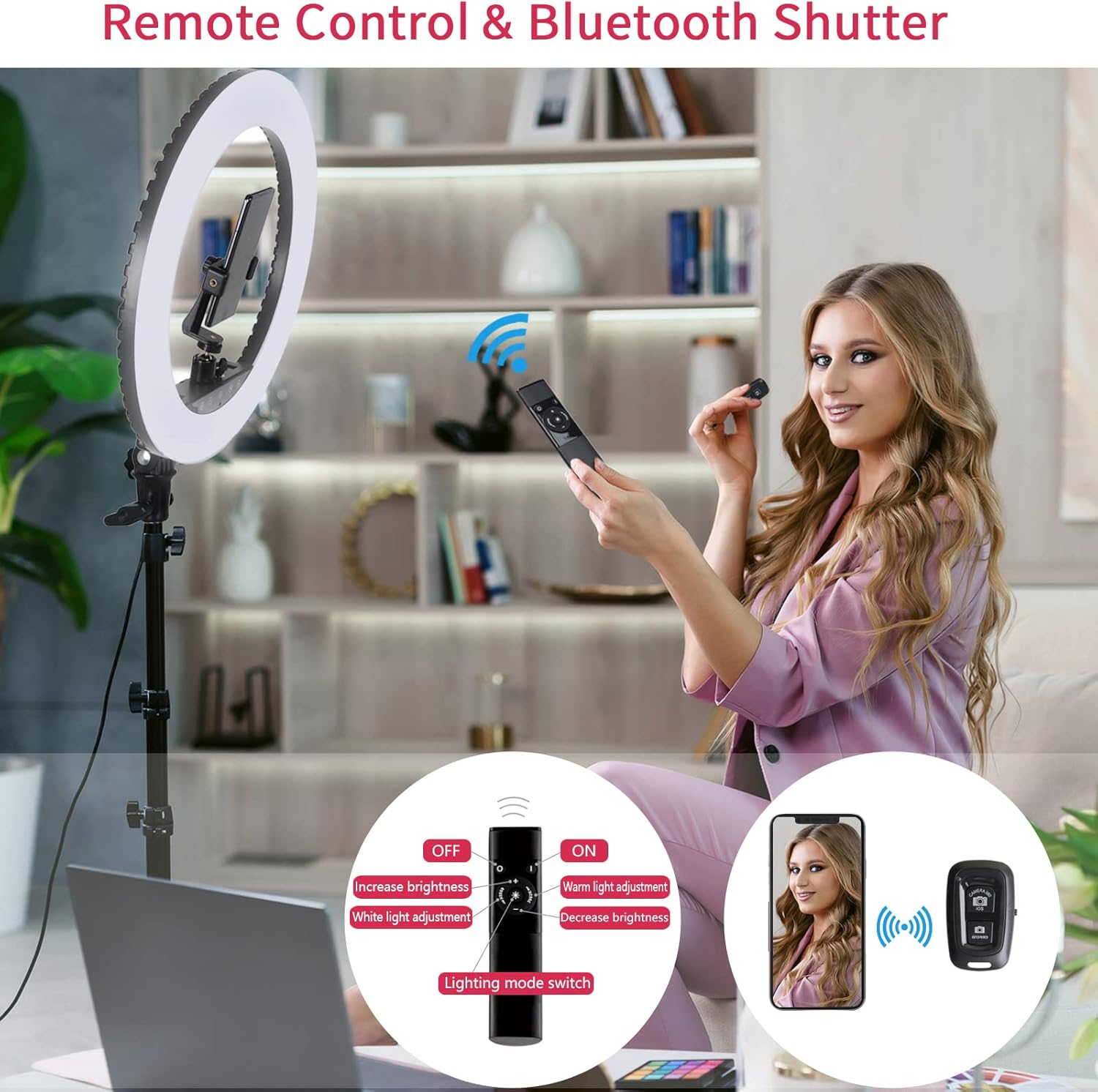 Eoto 18 Inch LED Ring Light with Tripod Stand and Remote Control