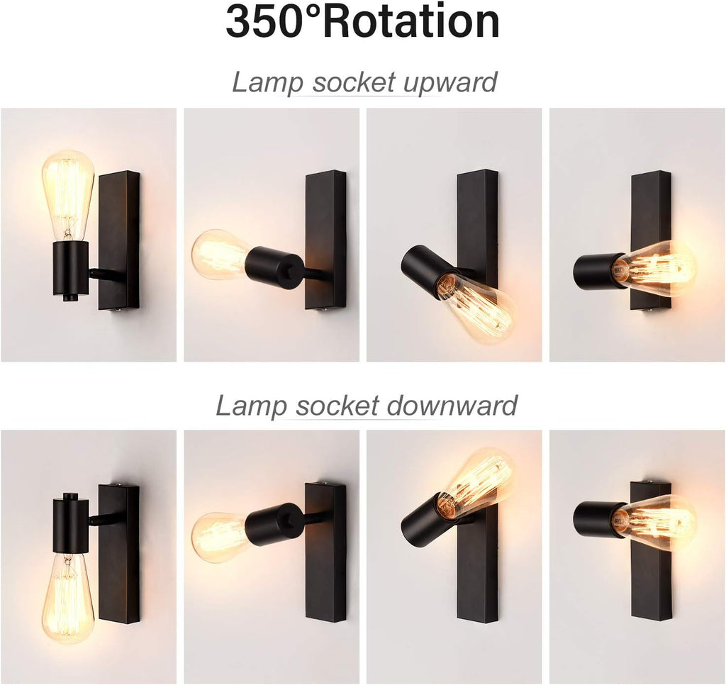 Massive Discounts Industrial Wall Sconce | Rotatable E27 Black 2-Pack