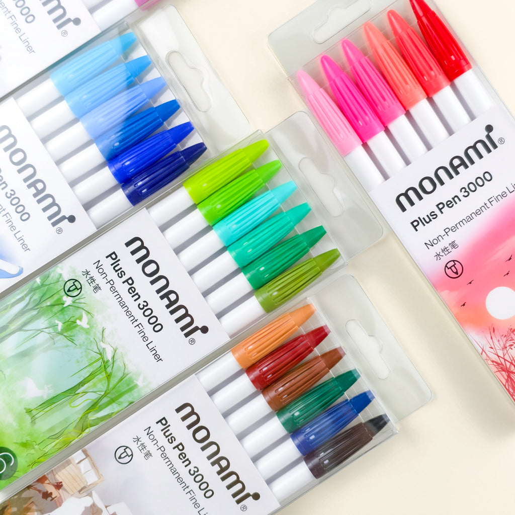 Monami Plus Pen 3000 Set | 0.4mm Fine Liner Journaling Pens - 6 Pcs