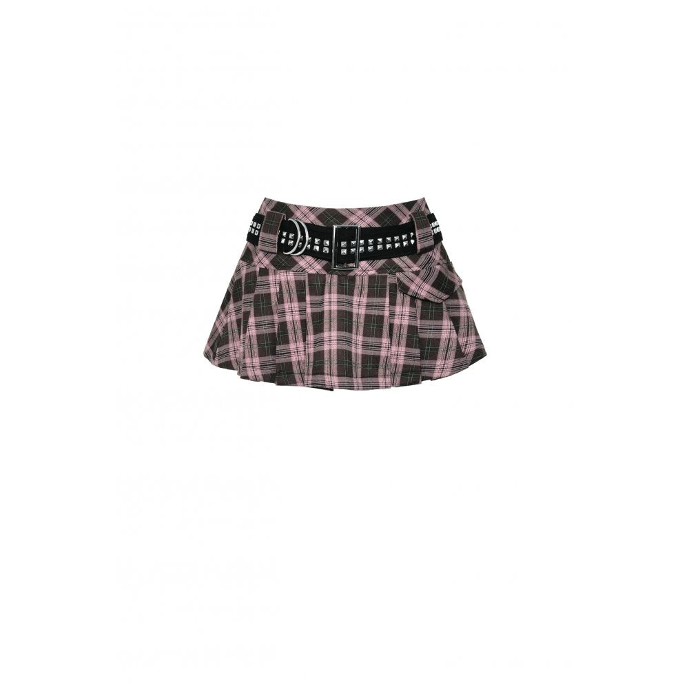 Dark in Love Rowan Pink Plaid Mini Skirt – Pleated Punk Grunge Style