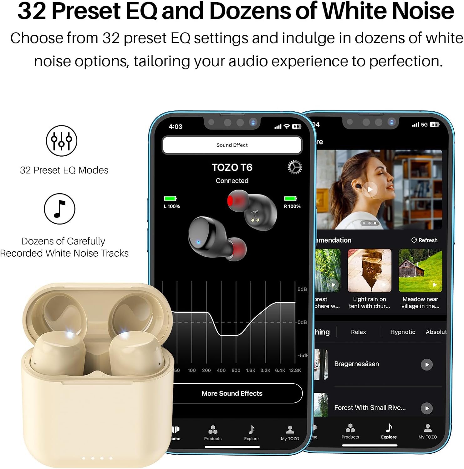 TOZO T6 True Wireless Earbuds - Bluetooth 5.3 IPX8 Waterproof Headphones