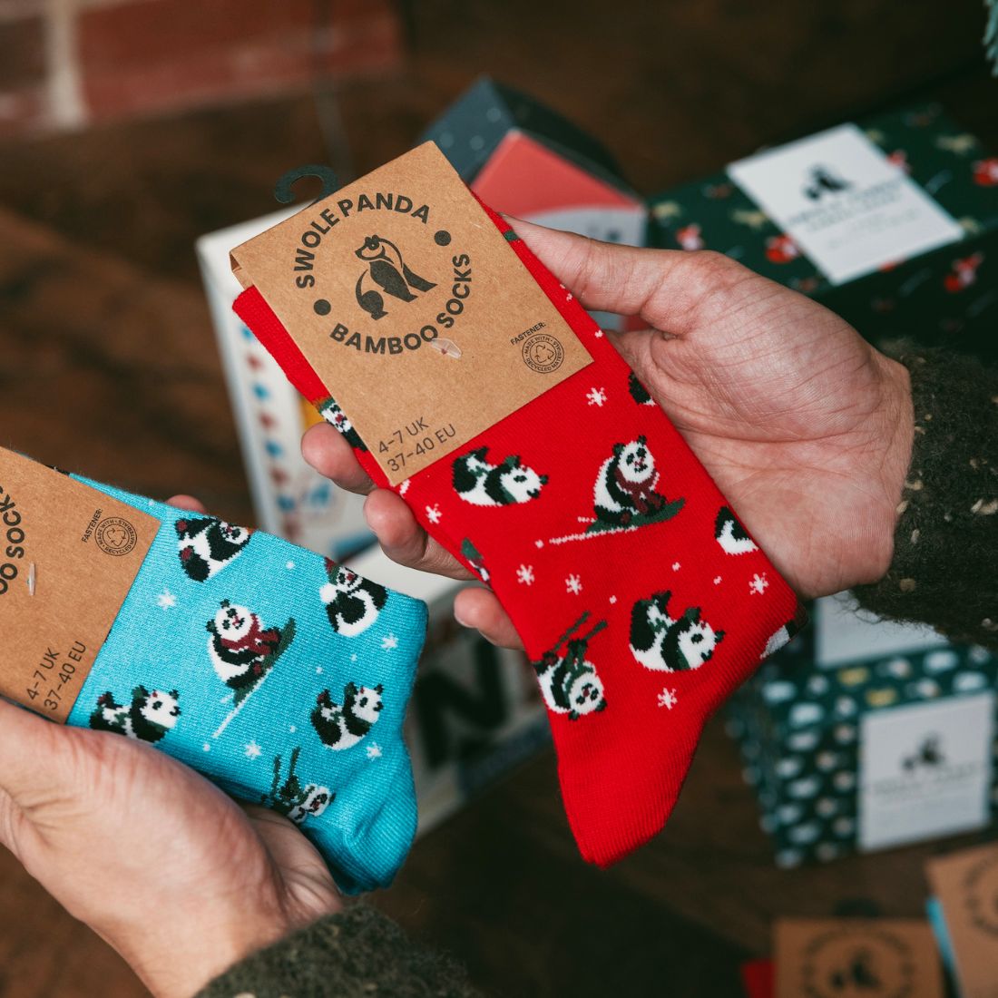 Swole Panda Blue Skiing Panda Bamboo Socks – Sustainable Novelty Gift