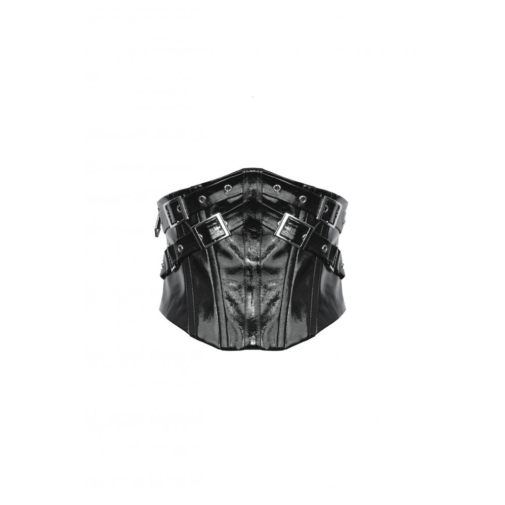 Dark in Lia Punk Love Black Patent Leather Waist Corset with Metal