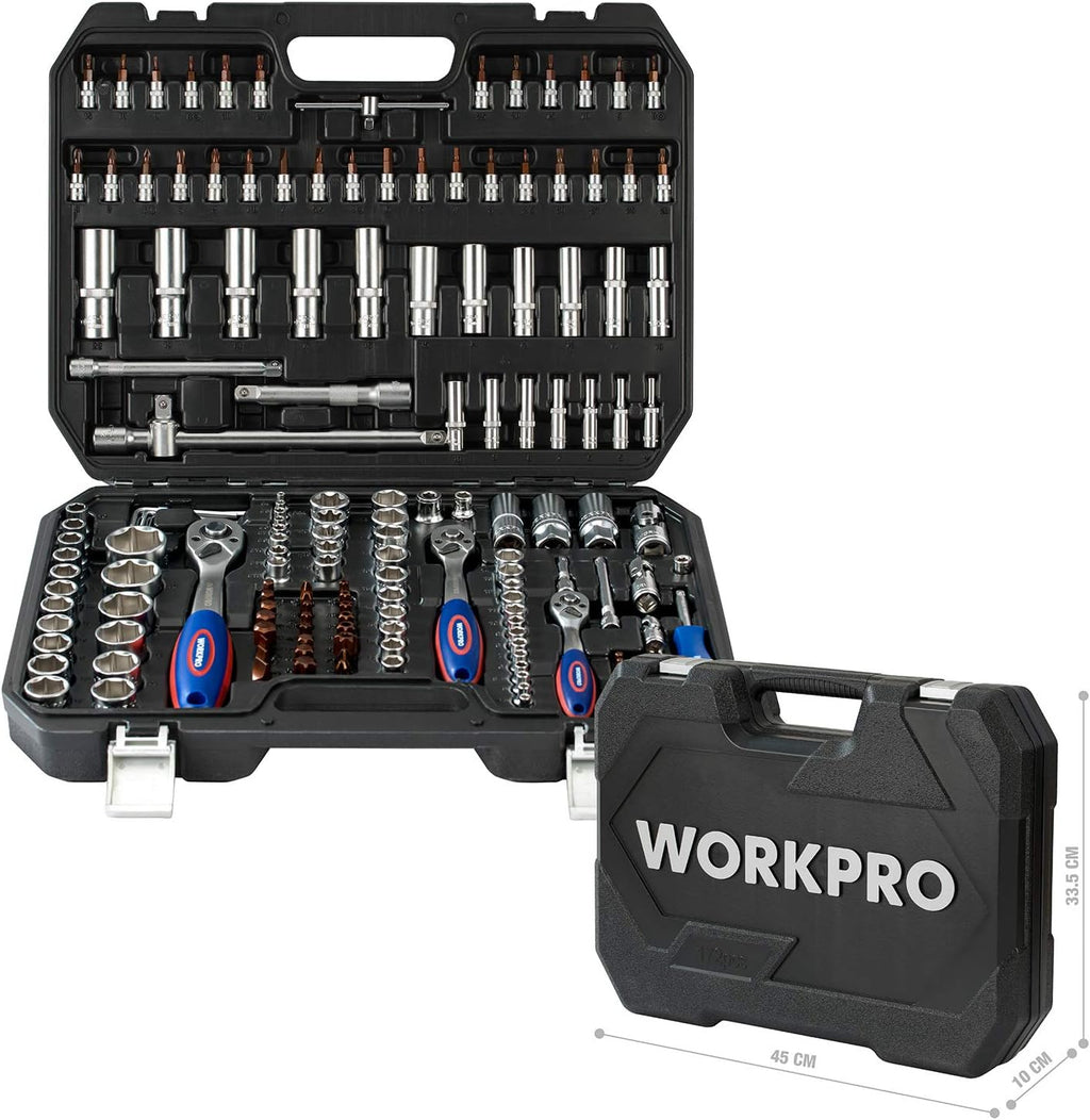 WORKPRO 172-Piece Mechanics Tool Set – Metric Cr-V Sockets & Ratchets