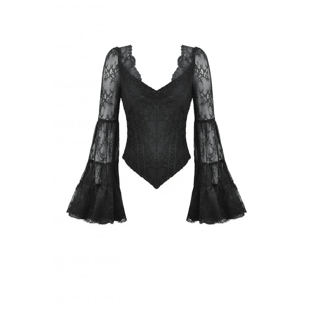 Dark in Love Zuri Gothic Lace Top – Romantic Bell-Sleeve Layered Cuff