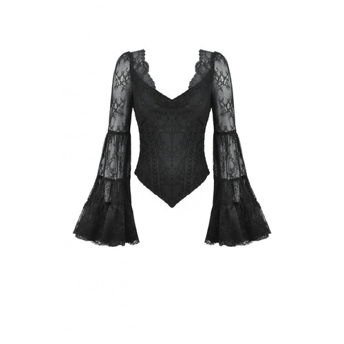 Dark in Love Zuri Gothic Lace Top – Romantic Bell-Sleeve Layered Cuff